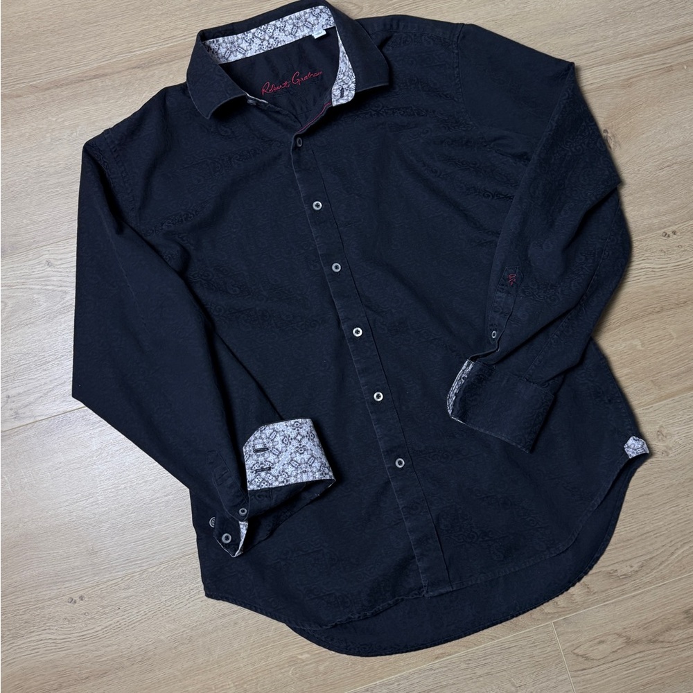 Robert Graham men’s black jacquard paisley shirt size L